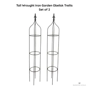 Tall Wrought Iron Garden Obelisk Trellis – Set of 2 – Decorative Plant Support for Climbing Vines & Flowers