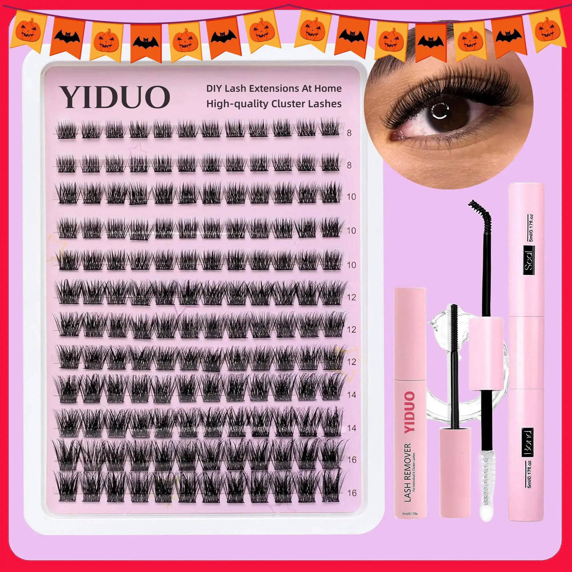 DIY Summer Lash Extensions Lash Clusters Kit, 1 Box Mixed 8-16mm Cluster Lashes & Eyelash Extension Glue & Lash Glue Remover/Tweezers, Effortless Remo