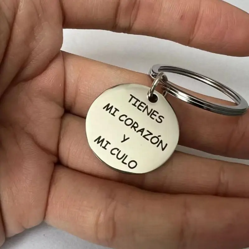 Unisex Novelty Minimalist Personalized Letters Pattern Keychain, Cute Stainless Steel Keychain for Women & Men, Trendy All-match Round Shaped Accessories for Birthday Gift