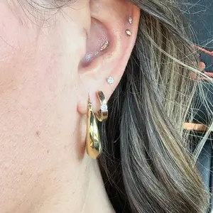 PAVOI 14K Gold Plated Chunky Hoop Earrings for Women - Sterling Silver Posts 17mm & 25mm Thick Lightweight Gold Hoop Earrings for Women