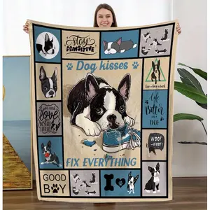 Cozy Boston Terrier Blanket - Reversible Dog Lover Gift, All-Season Pet Throw With Fun Illustrations & Positive Messages, Machine Washable Flannel For Dog Moms & Boston Terrier Enthusiasts, Dog Blanket
