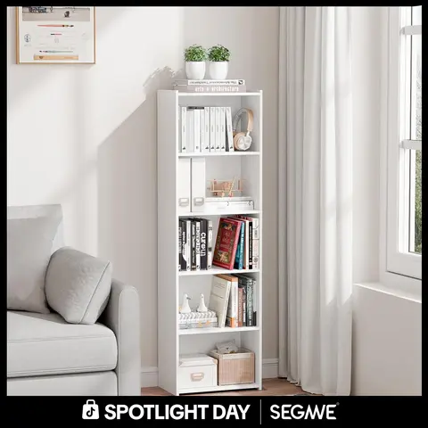 Segawe Minimal Modern Aesthetic 5-Tier Narrow MDF Interior Bookshelf - 15.8"x9.5"x52" Scratch-Resistant Vertical Storage, Tight Space-Fitting Household Item, Bedroom Furniture, Organization, Home Decor, Living Room Decor, Room Accessories
