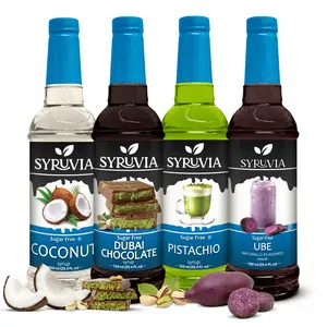Syruvia Sugar Free Syrup Variety Pack - Coconut, Dubai Chocolate, Pistachio & Ube - Gluten-Free, Kosher, 25.4 fl oz - Rich Flavor Set for Coffee, Lattes & Desserts (4-Pack)