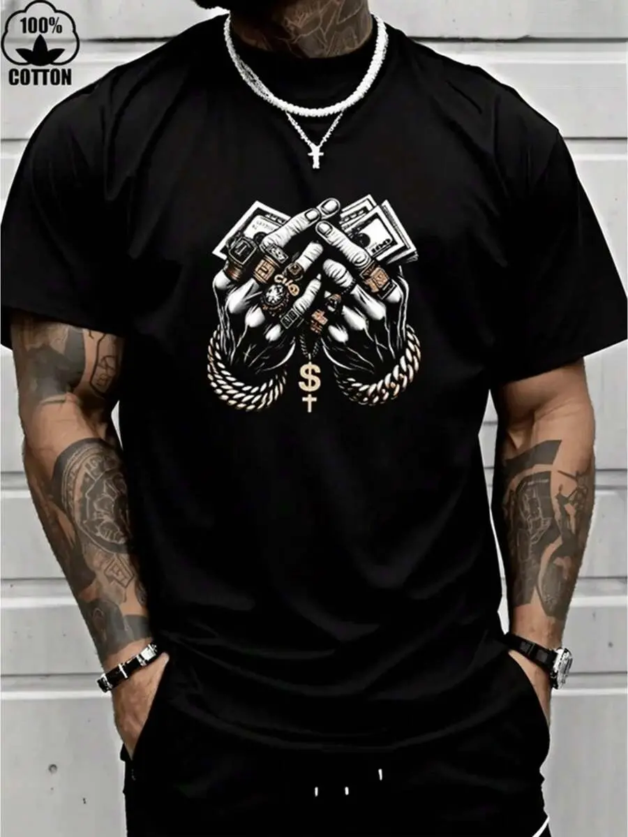 Men's 100% Cotton Heavyweight Shortsleeve Tshirt - Unisex Classic Casual Round Neck Top with Funny AI Print, Hip-Hop Aesthetic Streetwear, Soft Summer Menswear Outfit, Pure Cotton, Fitted Cut, Basic, Do Not Dry Clean