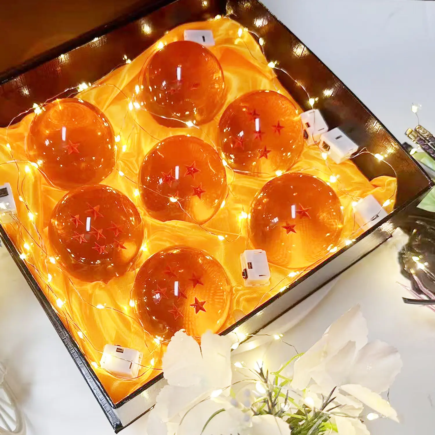 Set of 7 Crystal Balls with Star | 7.6cm Decor Spheres & LED Light Strip | Collectible Crystal Ball Gift Box for Christmas Holiday and Birthday Home Decoration
