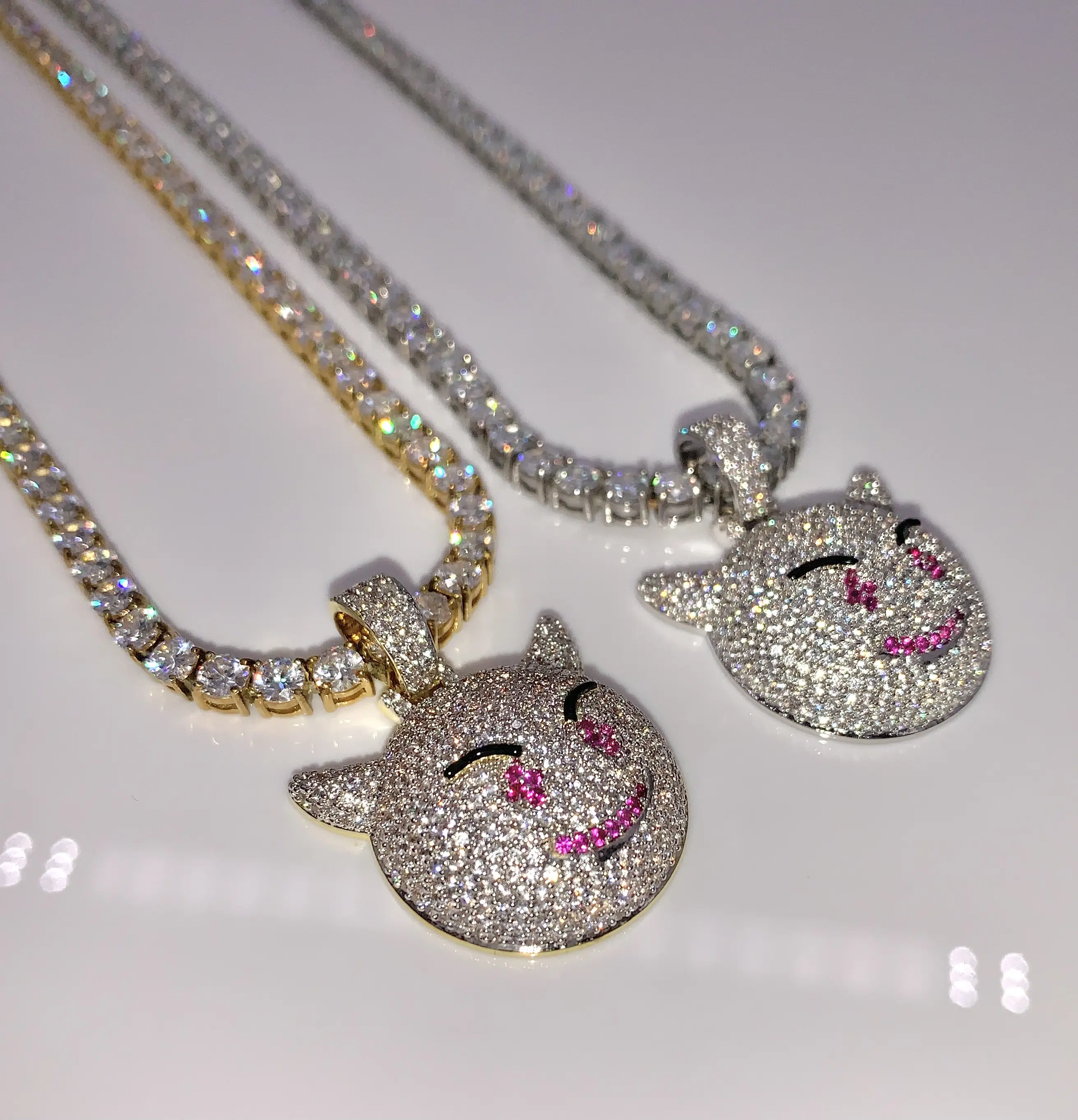 18k Gold/White Gold Diamond Devil Emoji Pendant Necklace