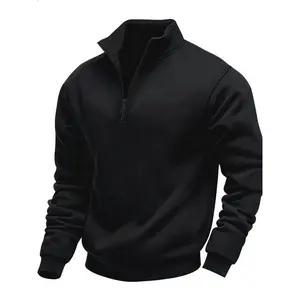 Men's Classic Versatile Solid Color Half-Zip Sweatshirt, Essential Fleece Lined Pullover for Fall & Winter Casual Wear
