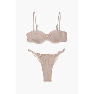 SABIA Glitter Sand Bikini with Micro Triangle Cups & Adjustable Straps Minimal Coverage Brazilian Bottoms for Beach Parties