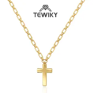 Tewiky Gold Cross Pendant Necklace, Paperclip Chain with Small Round Clasp, Elegant All-Match Jewelry Gift for Daily Wear For Easter