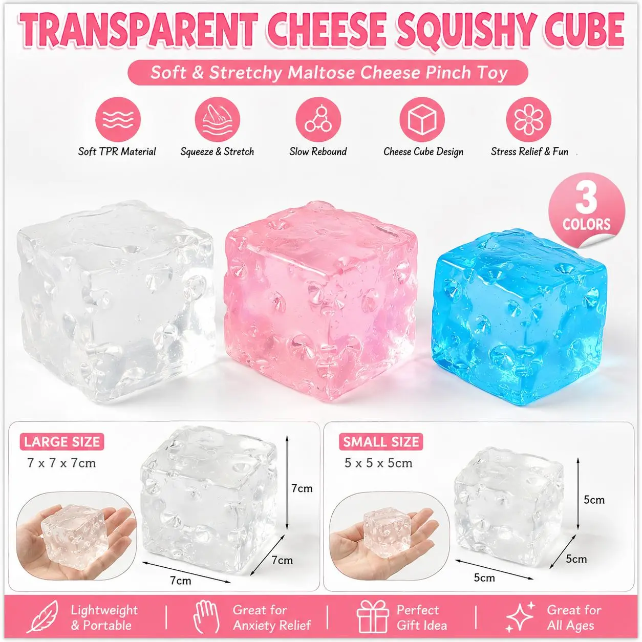Cheese Block Squishy Stress Relief Toy - Cube Shape, Transparent, Maltose-Like Texture, Squeeze & Stretch Sensory Toy for Kids & Adults, Ideal Unboxing Gift