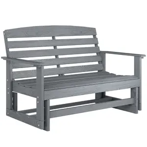 Distressed Gray HDPE Slatted Patio Glider Bench - Vintage Farmhouse All-Weather Double Rocking Outdoor Swing Chair, Smooth Gliding, for Porch, Garden, Morning Coffee & Reading