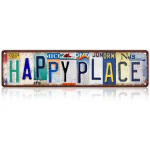 Vintage Happy Place Wall Decor Street Signs Bar Metal Tin Signs 16 x 4 Inches