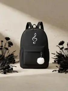 Classic and Note Print Nylon Backpack, Music Element Design, Waterproof and Stain-Resistant, Adjustable Straps, Zip Closure
