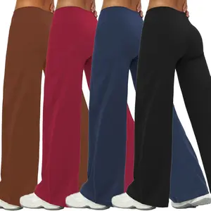 Women's Wide Leg Yoga Pants High Waist Stretch Booty Casual Gym Workout Sweatpants Long Length Solid Color All Season