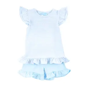 Milly Stripe Ruffle Short Set - Girls Soft Knit 2Pc Outfit