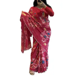 Traditional Ciffon Floral Lightweight Saree with Cut Style Boarder for Elegant Wear