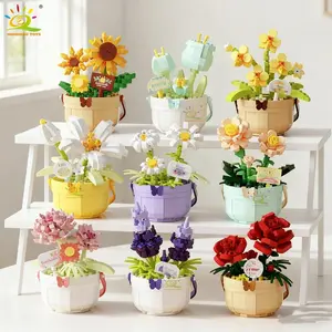 flash card flash card flash card HUIQIBAO MOC Flower Micro Building Block DIY Rose Sunflower Pot Bouquet Mini Diamond Model Brick Toy for Children Desk Decor.