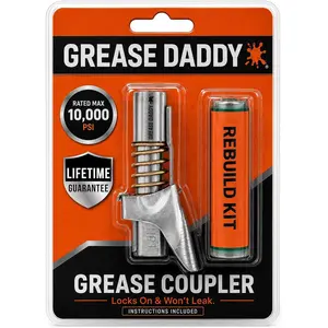 Steel Jaws Grease Gun Coupler - 10,000 PSI, 1/8” NPT, Locks On Zerk Fittings, Leak-Proof, Easy Pressure Release, Includes Rebuild Kit, Fits All Grease Guns (Automotive & Garage Repair Tool)