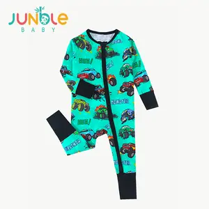 JUNBLEBABY Corduroy Baby Double Zippers Green Racing Car Printed Soft Fabric Reversible Foot Cover Hooded Long-Sleeved One-Piece Play Suit, Bodysuit, Baby Items, Unisex