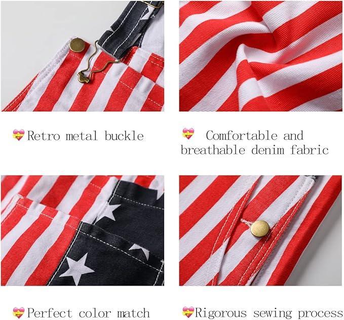 Men's and Women's American Flag Denim Overalls Stretch Shorts, Patriotic, Merica Menswear Suits Sleeveless