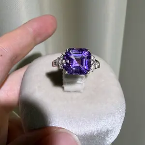 S925 sterling silver ring, Nature Amethyst  gemstone, adjustable size, set size wirh a 9*9mm, high quality setting Engagement Ring, Elegant and Luxurious for Women,,Grils as Wedding&Birthday Gift, Perfect for Daily Wear and Party, Valentine's Day Gift