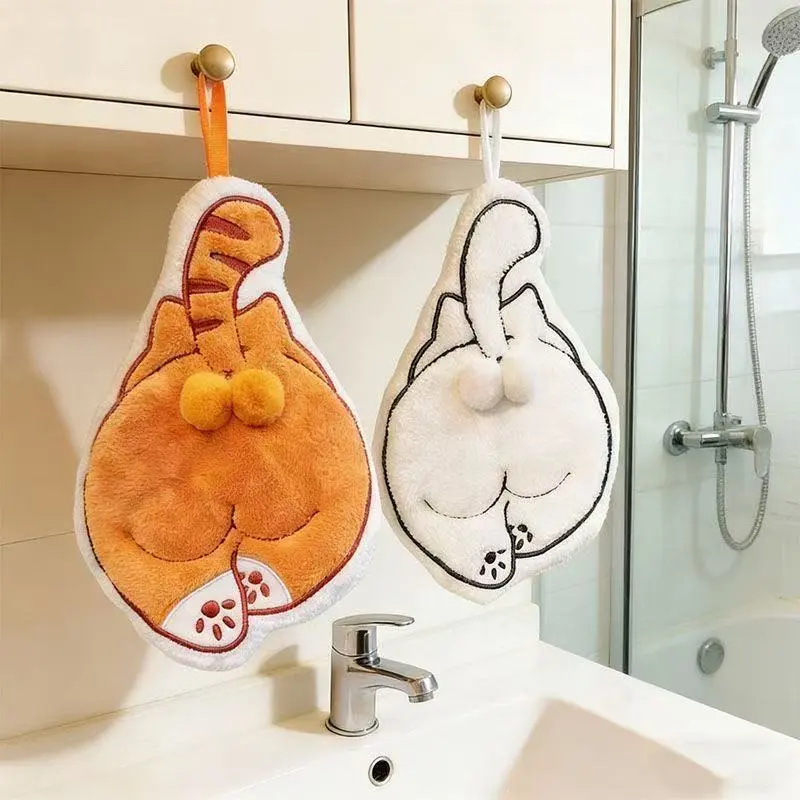 Cute PET CAT 27cm Hand Towel for Kitchen, Super Absorbent Drying Towel,Soft Plush Hanging Towel for Bathroom, Toilet,Funny Kitchen Decor Gift