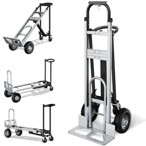 Heavy Duty 3-in-1 Convertible Hand Truck, 850 lbs Folding Dolly and Platform Cart, Aluminum Utility Cart with 4 Wheels for Warehouse, Delivery, Truck Loading, Moving Boxes, Packages, Garage and Commercial Use