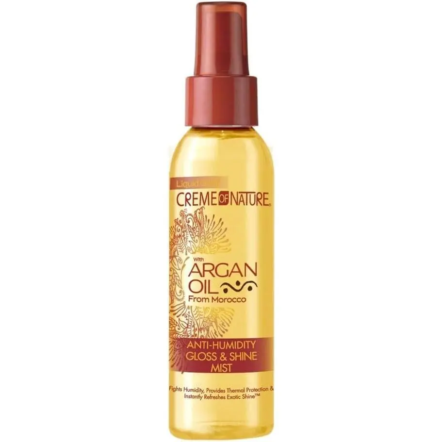 Creme of Nature Argan Oil Gloss & Shine Mist, 4 oz Haircare Product - Lightweight, Daily Use for Frizz Control & Smooth Hair, Textured Hair, Shine Boost, 4 Fl Oz, All Types, Glossy, Shiny Hair
