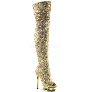 Women's Platform Boot - 6 in Heel Gold Sequins BLONDIE-R-3011 Women's Footwear Shoe