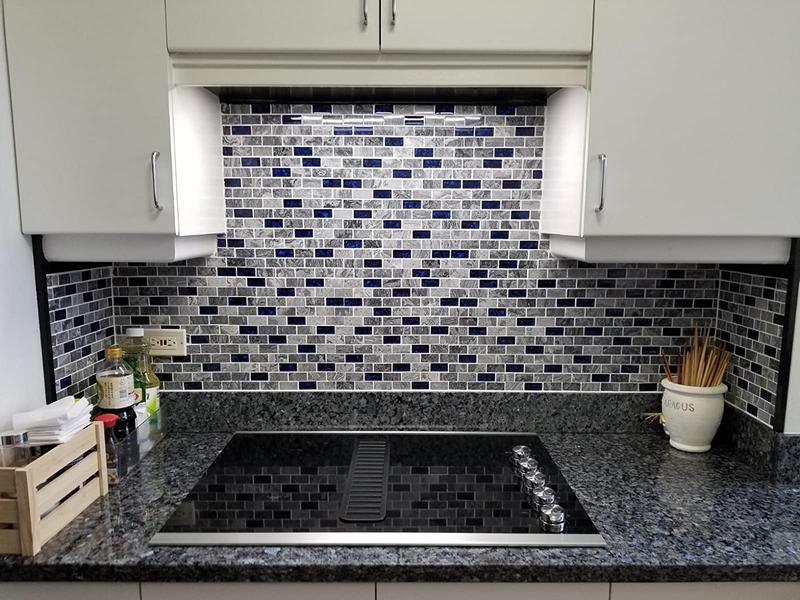 Glass Stone Mosaic 1x2 Subway Tile Navy Blue Gray Backsplash Polished Marble Wall and Floor Tiles