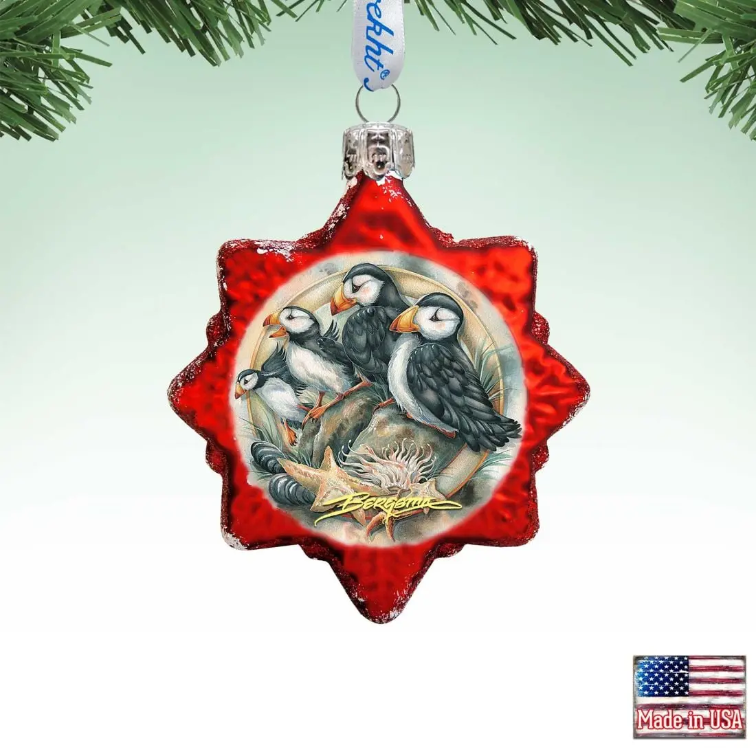 Designocracy 7783848-JB 3 x 2 in. Send in the Clowns Puffins Mercury Glass Ornaments