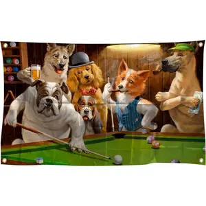 Funny Tapestry Dogs Playing Pool Billiards Tapestry For Dorm Bedroom Living Room College Home Decor 3x5ft