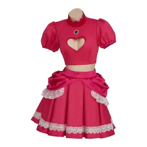 Womens Super Brothers Princess Peach Costume Halloween Party Dress Sexy Pink Princess Dress Cosplay for Adult