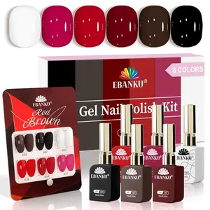 EBANKU 6 Pcs 15ML Red Gel Nail Polish Set- Valentines Dark Red Burgundy Gel Polish Same Color Same Bottle Soak Off Gel Polish Kit Nail Art Manicure Gifts for Women (Dark Red White Black Brown)