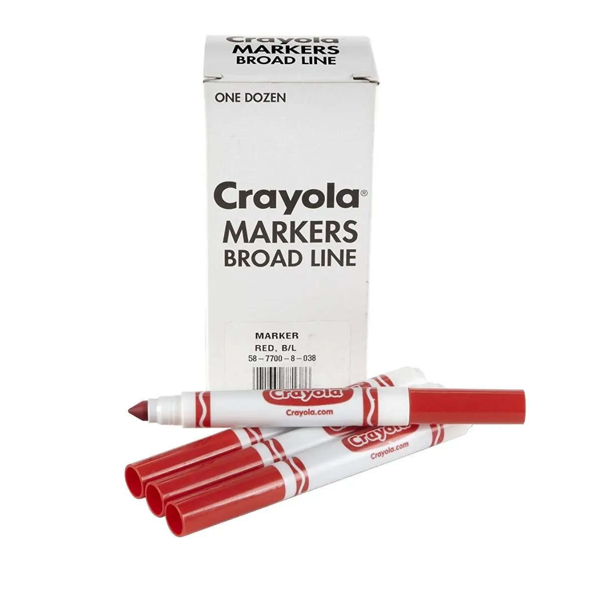 Crayola Broad Line Washable Red Markers - Bulk Pack of 12, Conical Tip, Durable, Non-Bleeding, Resists Bleed-Through on Most Paper, with Reusable Tuck Box, Office Writing Supplies for Classroom Use