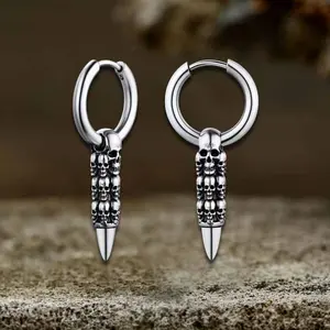 GTHIC Vintage Stacked Skull Bullet Stainless Steel Earrings Rock-Inspired Design Perfect for Birthday Gifts