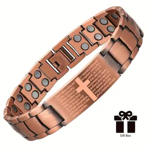 1 copper cross magnetic men's bracelet - adjustable size tool, jewelry gift prepared for him, fashionable accessory with health benefits, red copper magnetic bracelet joint, Magnetic Bracelet Father's Day Valentine's Day, Christmas gift