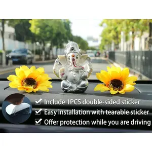 Ganesha Statue for Car Dashboard- 3.5" H Silver Toned Lord Ganpati Murti Hindu God Ganesh Idol for Home Mandir Temple Office Altar Pray Room Decor Diwali Pooja Decoration Spiritual Gifts for Indian