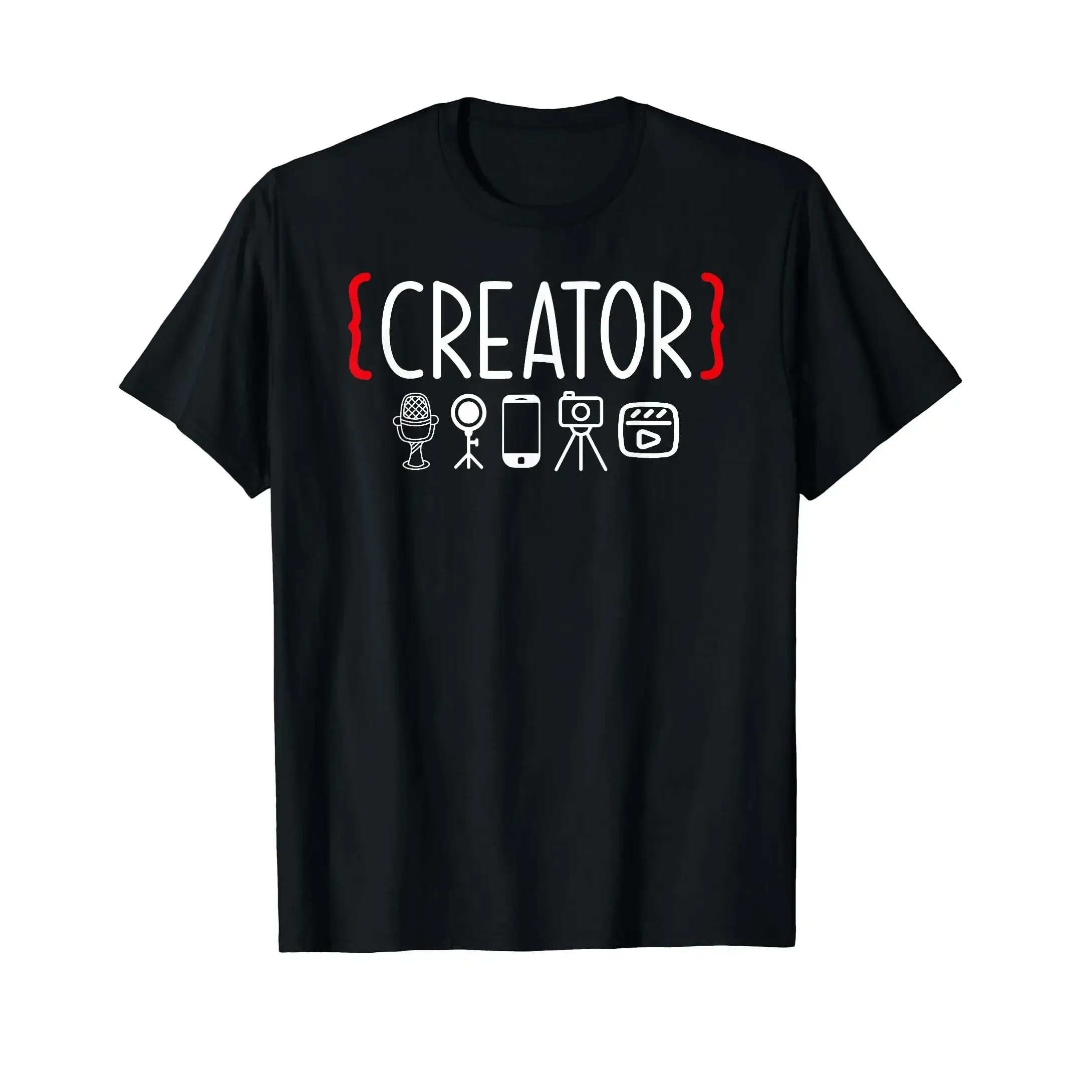 creator branding kit Creator Content Creator Gear Mic Ring Light Phone Camera Video Outline Graphic Cotton T-Shirt, Fashion Comfort Influencer Vlogger Streamer Outfit, Best Holiday Gift For  Valentine Birthday Present Content Casual Streetwear Teewwzz
