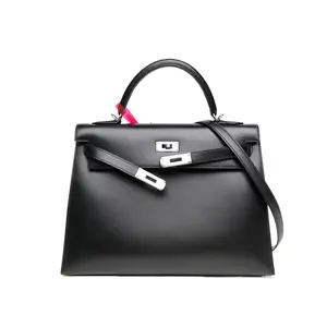 Pre-owned HERMÈS leather Tote Bags 89 black Box frame G silver buckle P226461700