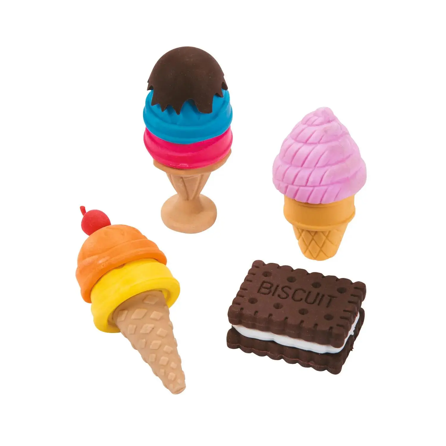1 1/4" - 2" Assorted Summer Treat-Shaped Rubber Erasers - 24 Pc.