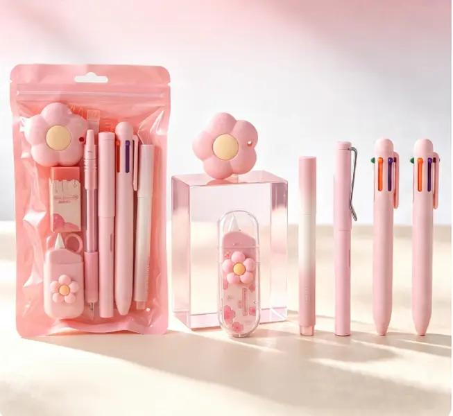 Kawaii Pink Stationary Set, Aesthetic School Supplies Kit for Girls with Pens, Highlighters, Correction Tape, Utility Knife, Cute Office Desk Accessories, Ideal for Back to School Stuff & Bulk Mini Gifts for Coworkers