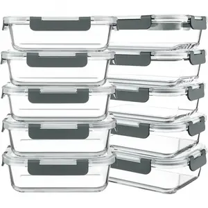 10 Packs 30 oz Glass Meal Prep Containers,Glass Food Storage Containers with Lids,Airtight Lunch Bento Boxes,Microwave,Freezer and Dishwasher,Gray