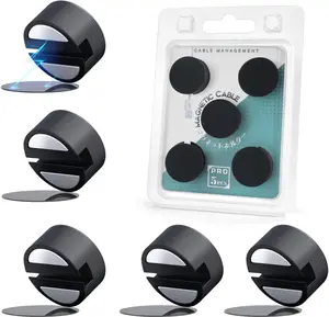 Magnetic Cord Clips Black, Silicone Cord Organizer Magnet Cable Holder Charging Cable Management Cord Keeper with Adhesive Metal Disc (5 Piece, Large Size)