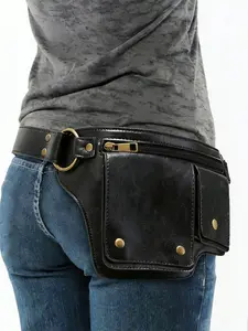 Niche tooling style simple shoulder bag, Zipper Belt Bag, personality classic multi-pocket rivet design, casual trend wallet, and street style is versatile for daily travel, shopping and mountaineering, Zipper Fanny Pack