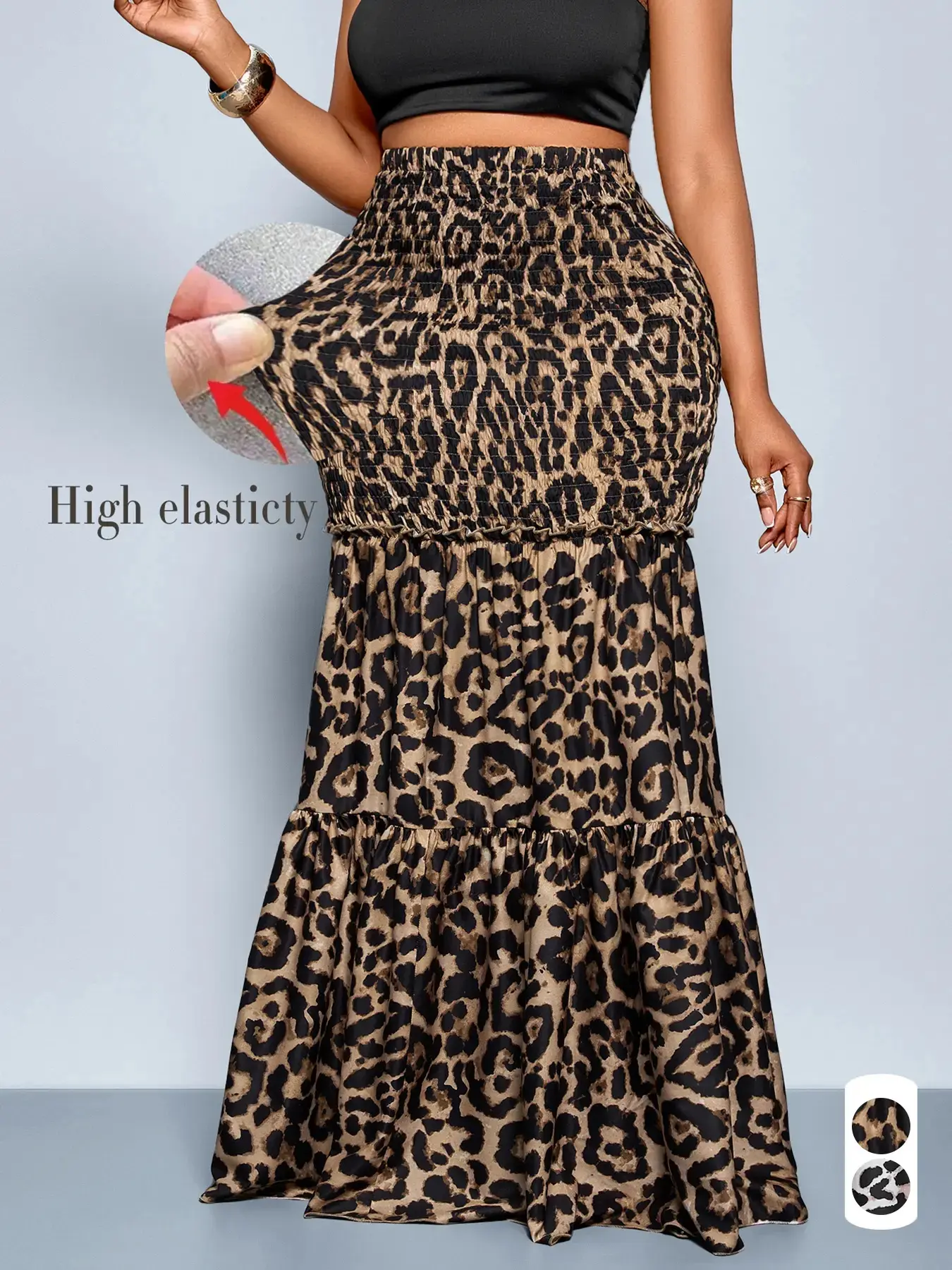 Plus Size Women's Fashion Elegant Leopard Print High Waist Long Skirt, Leopard Printed Skirt, Fitted Woven Fabric, Modest Style Bottom for Fall, Womenswear