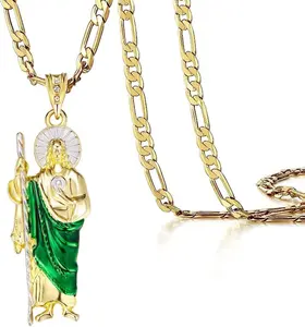 San Judas Tadeo Necklace Diamond 14K Gold Plated San Judas Tadeo Necklace San Judas Medalla (Gold 258)