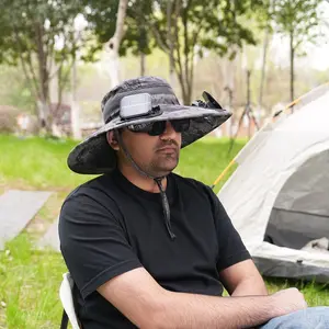 Outdoor Wide Brim Sun Hat with 2 Solar Fan Sun Bucket Hat for Men Women UPF 50+ Bucket Fishing & Beach Hat with Fan Built in