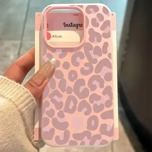 Cute Pastel Pink Leopard Print Phone Case | Double-Layer Shockproof Silicone Cover for iPhone 17/16/15/14/13/12 Pro Max - Y2K Aesthetic