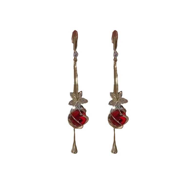 All-Match Flower Earrings Blooming Prosperity Distinctive Design Brightening Slimming Ear Jewelry Ethereal Long Tassel Drops HNAM88